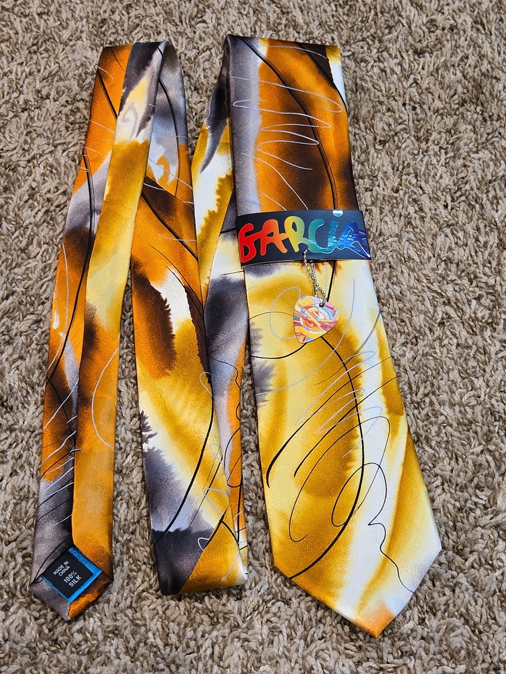 J. Garcia Orange, Yellow & Gray Abstract Silk Tie